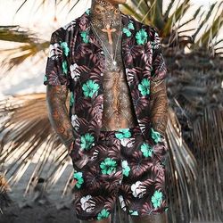 Per uomo Floreale Fiori tropicali Piante Tropicali 2 pezzi Set di camicie Camicia hawaiana estiva Manica Corta Pantaloni corti Collo ripiegato Moda Hawaiano Designer All'aperto Vacanza Casuale Stampa