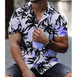 Per uomo Albero di cocco Piante tropicali Camicia Camicia hawaiana Camicia Aloha Maniche corte Camicia Collo ripiegabile Tropicale Di tendenza Hawaiano Strada Informale Hawaiano Bianco Giallo Blu S M