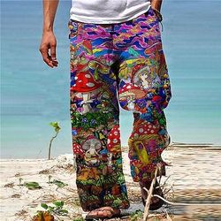 Per uomo Pantaloni Pantaloni estivi Pantaloni da spiaggia A cordoncino Vita elastica Gamba dritta Animali Piante Stampe astratte Comfort Informale Giornaliero Per eventi Hawaiano Originale Nero Giallo