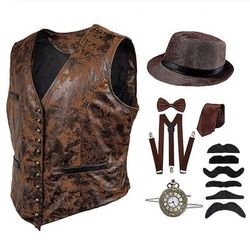 Vintage Anni Ruggenti Anni 1920 Costume da festa Gilet Bretelle Senza maniche Il grande Gatsby Gentiluomo Fibbia Halloween Vintage Stampa Colletto italiano visibile Costume Per uomo Halloween