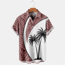 Per uomo A foglia Albero di cocco Piante tropicali Camicia Camicia hawaiana Camicia Aloha Manica corta Camicia Collo ripiegabile Hawaiano Informale Esterno Strada Casual / quotidiano Rosso Blu Marrone