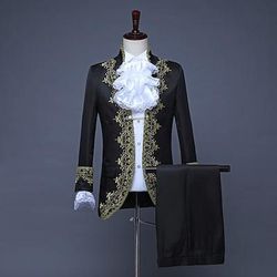 Cappotto Pantaloni Giacca da circo Principe Aristocratico Retrò Vintage Rococò Medievale Pizzo Con Volant Slim Fit Adulti Per uomo Halloween Mascherata Balli di fine anno Feste Performance Vestirsi