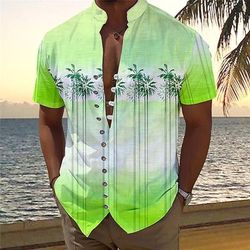 Per uomo Palma Piante Tropicali Camicia hawaiana estiva Camicia Aloha Camicie Stampate Maniche Corte Camicia Colletto Mao Hawaiano Resort Vacanza Ferie Abbigliamento quotidiano Giallo Blu Arancione S