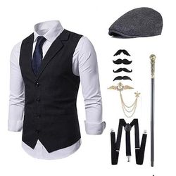 Anni 1920 Retrò Vintage Ispirato al vintage Abiti Costume da festa Mascherata Cosplay Il grande Gatsby Gentiluomo Fibbia Tinta unica Halloween Collo ripiegato Costume Per uomo Halloween Carnevale