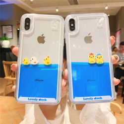 Luxury Cartoon Swimming Duck Dynamic Liquid Cover Case for Apple IPhone 16 15 14 13 12 11 Pro Max X