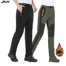 JNLN Men Women Thermal Fleece Winter Pants Ski Trekking Hiking Camping Waterproof Pants Outdoor Soft Shell Thick Cargo Trousers