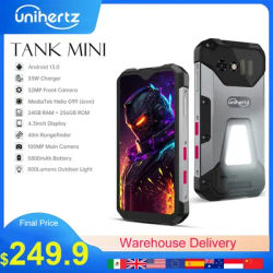 Unihertz 8849 Tank Mini Rugged Smartphone 4.3 Inch Display Android 13 5800mAh 24GB 256GB Helio G99 Octa Core 100MP Cameras IP68