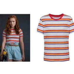 Max Mayfield Cosplay Costume Rainbow Striped T-shirt Women girl Casual Colorful For HalloweenTop Outfit