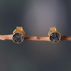'18k Gold-Plated Round Natural Clear Quartz Stud Earrings'