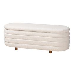 Betiana Modern Japandi Cream Boucle Fabric And Walnut Brown Finished Wood Storage Bench by Baxton Studio in Cream Walnut Brown