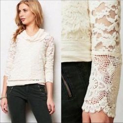 Anthropologie Tops | Anthropologie Lilka Lace Cowl Neck Cream Blouse Small | Color: Cream/White | Size: S
