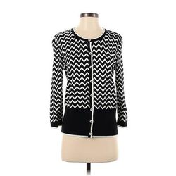 O, Oprah Magazine Collection for Talbots Cardigan Sweater: Black Chevron/Herringbone - Women's Size Medium