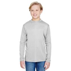 A4 NB3165 Athletic Youth Long Sleeve Cooling Performance Crew Shirt in Silver size XS | Polyester A4NB3165