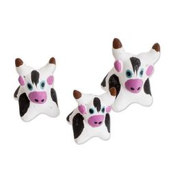 Bull Family,'Set of 3 Hand-painted Bull-themed Ceramic Figurines'