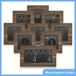 Retro Wood grain Wall Light Switch,18W Fast Type C Wall 220V Power Outlet plug,EU FR European Electrical socket with USB Charger