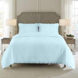 Ruffled Quilt Set by BrylaneHome in Aqua (Size FL/QUE)