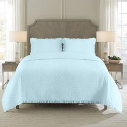 Ruffled Quilt Set by BrylaneHome in Aqua (Size KING)