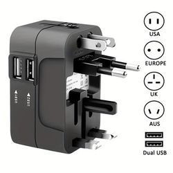 Travel Adapter, Worldwide All In 1 Universal Travel Adapter Wall Charger Ac Power Plug Adapter With Dual Usb Charging Ports For Usa Eu Uk Aus