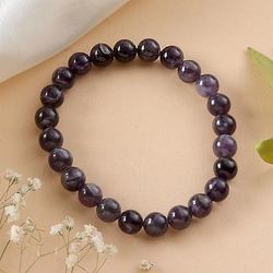 Souls of Wisdom,'Inspirational Round Amethyst Beaded Stretch Bracelet'