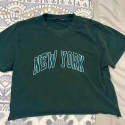 Brandy Melville Tops | Brandy Melville Green New York Cropped Tshirt | Color: Green | Size: S