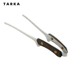 TARKA 24cm/9.4in Camping Picnic BBQ Tongs 304 Stainless Steel Barbecue Grill Tongs Clip Heat Insulation Wooden Handle Cook Tong