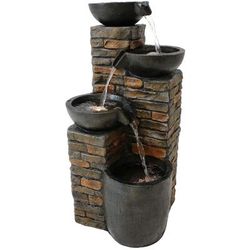 Sunnydaze Decor Sunnydaze Staggered Bowls Tiered Water Fountain with LED Lights - 34 in - Brown