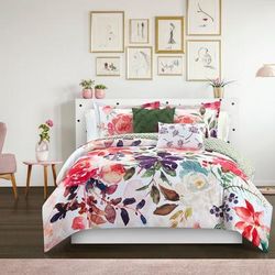 Chic Home Design Philia 4 Piece Reversible Comforter Set Floral Watercolor Design Bedding - White - TWIN