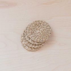 LIKHA Natural Round Abaca Coasters Set Of 4 - Woven Fiber - Brown