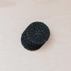 LIKHA Black Round Braided Coasters Set Of 4 - Natural Fiber - Black