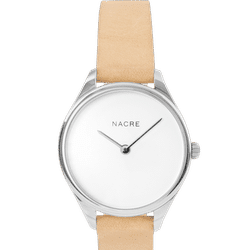 Nacre Mini Lune Watch - Stainless Steel - Sand Leather - Brown