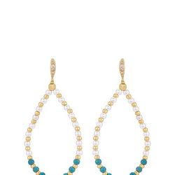 Ettika Turquoise and Pearl Teardrop 18k Gold Plated Drop Earrings - Blue - OS