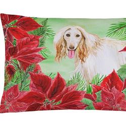 Caroline's Treasures 12 in x 16 in Outdoor Throw Pillow Afghan Hound Poinsettas Canvas Fabric Decorative Pillow