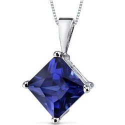 Peora Blue Sapphire Pendant Necklace 14 Karat White Gold 3.38 Carats - Blue