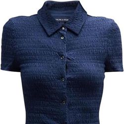 Veronica Beard Women Henri Blue Smocked Short Sleeve Top - Blue