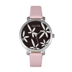 Sophie & Freda Watches Sophie & Freda Key West Leather-Band Watch w//Swarovski Crystals - Grey