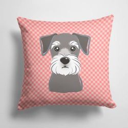 Caroline's Treasures 14 in x 14 in Outdoor Throw PillowCheckerboard Pink Schnauzer Fabric Decorative Pillow - 15 X 15 IN