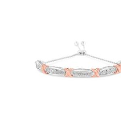 Haus of Brilliance .925 Sterling Silver 1/4 Cttw Round-Cut Diamond X & Tapered Bar Miracle-Set Bolo Bracelet - White - 7