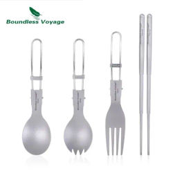 Titanium Camping Tableware Portable Cutlery Folding Spoon Fork Spork Chopsticks Outdoor Picnic Flatware Set Boundless Voyage Hot