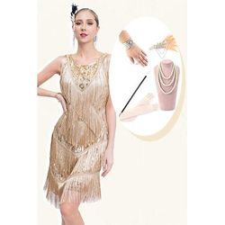 Anni Ruggenti Anni 1920 Lunghezza al ginocchio Abito Flapper Abiti Abito da cocktail Senza maniche Il grande Gatsby Ragazza Flapper Invitato al matrimonio Paillettes Scollo a V Costume Per donna