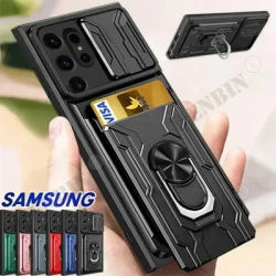 Shockproof Case For Samsung S25 S24 S23 S22 Ultra Plus FE A55 A35 A15 A16 5G Stand Ring Camera Military Grade Card Slot Cover