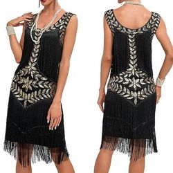 Anni Ruggenti Anni 1920 Lunghezza al ginocchio Vestito Abito Flapper Abito per Festa di Natale Senza maniche Il grande Gatsby Gentildonna Invitato al matrimonio Paillettes Frangia con nappe Scollo