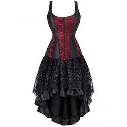 Retrò Vintage Rococò Punk Gotico Corto Mini Vestito Corsetto Overbust Bustino Strega Jacquard Pizzo Senza spalline Costume Per donna Fantasia Stile Steampunk Notte di Valpurga Halloween Carnevale