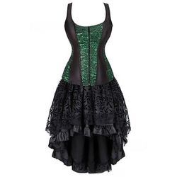 Retrò Vintage Rococò Punk Gotico Corto Mini Vestito Corsetto Overbust Bustino Strega Jacquard Pizzo Senza spalline Costume Per donna Fantasia Stile Steampunk Notte di Valpurga Halloween Carnevale
