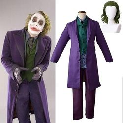 Joker clown camicetta/camicia pantaloni abiti film cosplay da uomo costume cosplay festa viola cappotto gilet camicetta travestimento poliestere/cravatta/cravatta con parrucca