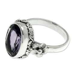 Frangipani Allure,'Handcrafted Floral Sterling Silver and Amethyst Ring'