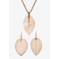 Women's Rose Gold-Plated Leaf Necklace Set, 26 Inches, Plus 2 Inch Extension by PalmBeach Jewelry in Rose Gold