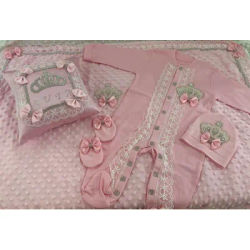 5pcs Baby Girl Outfits Set Welcome Home Hosptial Infant Receiving Blanket Pillow Bed Hat Mittens Romper Set