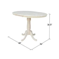 "36" Round Top Pedestal Table With 12" Leaf - 34.9"H - Dining or Counter Height - Whitewood K-36RXT-6B"