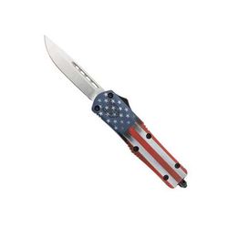 CobraTec Knives FS-3 Medium OTF Automatic Folding Knives 3in D2 Steel Drop Non-Serrated Blade Cerakote/Usa Flag Handle MCUSAFS-3DNS
