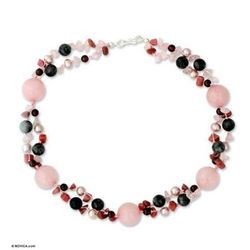 'Pink Exuberance' - Beaded Rose Quartz and Pearl Strand Neckl